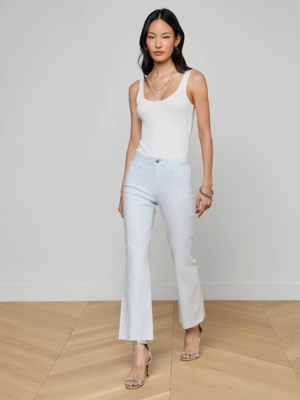 Kendra HR Crop Flare ~ Pale Mist Blue Coated